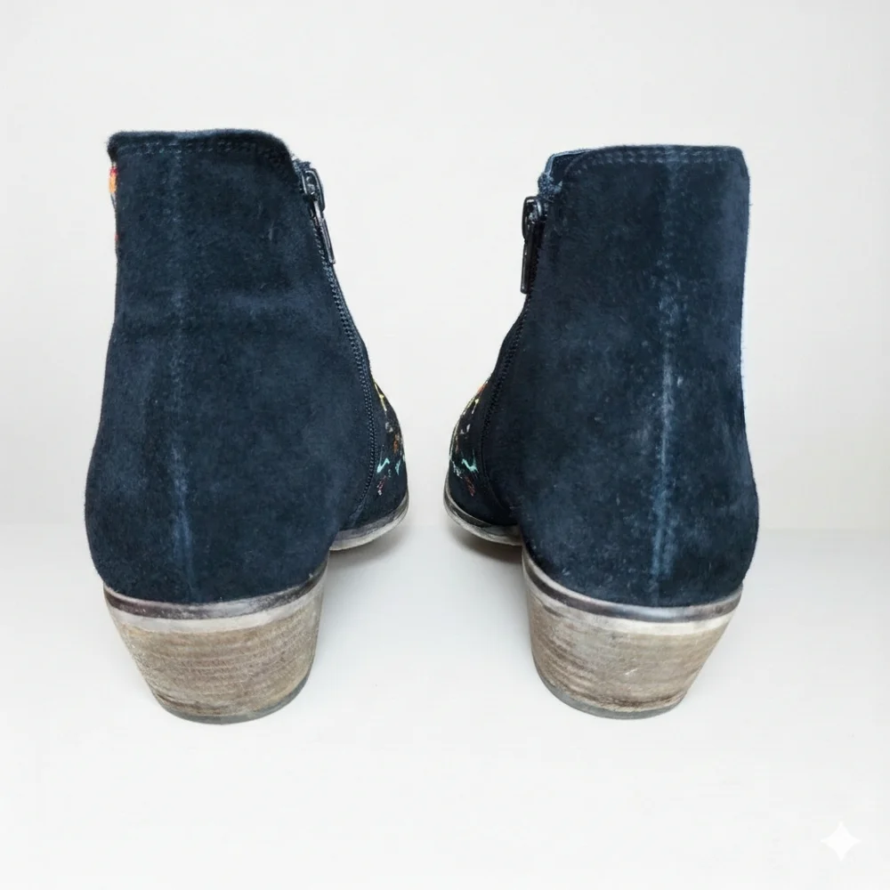 Diba Size 8.5 Booties Embroidered Black Suede Leather Rainbow Floral Western